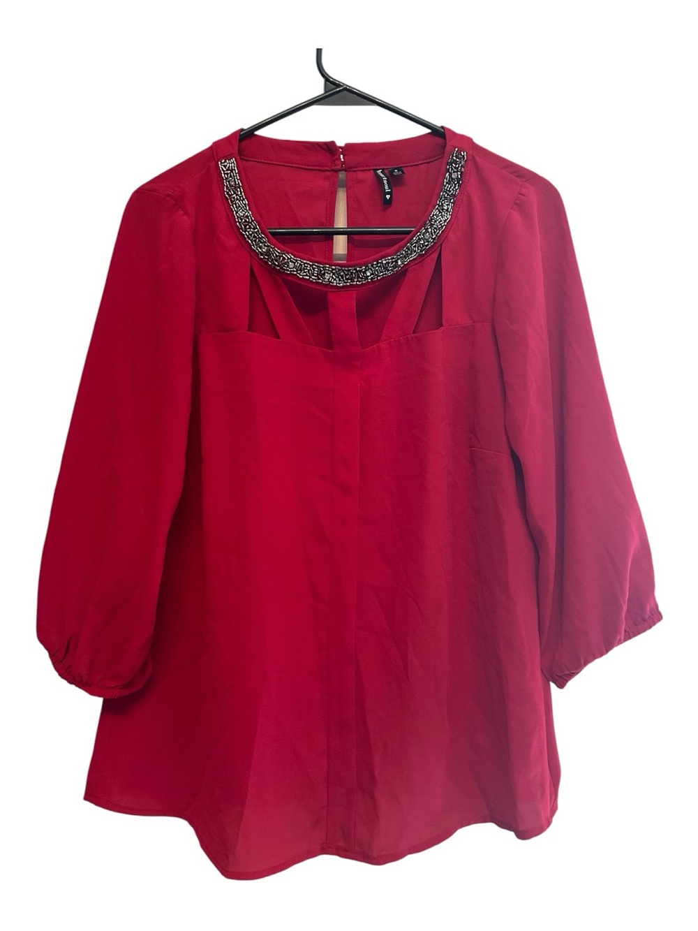 Vintage Y2K HeartSoul Red Metallic Beaded Neckline Lightweight Blouse Medium